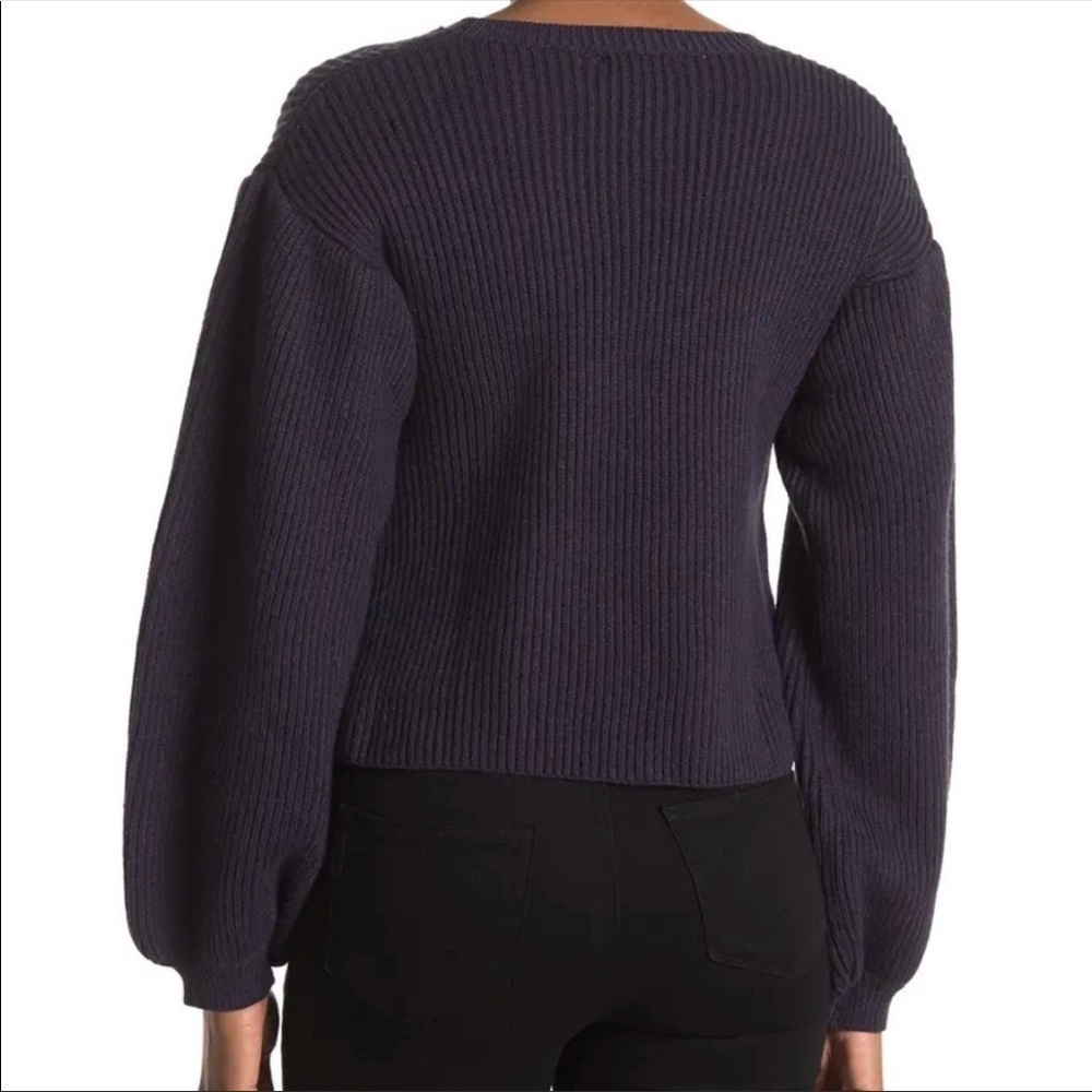 NEW Maisie Peter Bishop Sleeve Pullover Knit Sweater Crew Neck Navy Blue Medium - Picture 3 of 6
